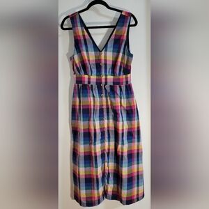 J. Crew Colorful Plaid Midi Dress